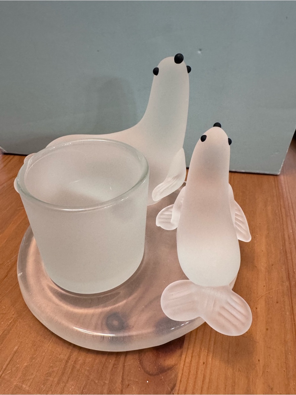 PartyLite Frosted White Seal with Pup Votive Holder Duo